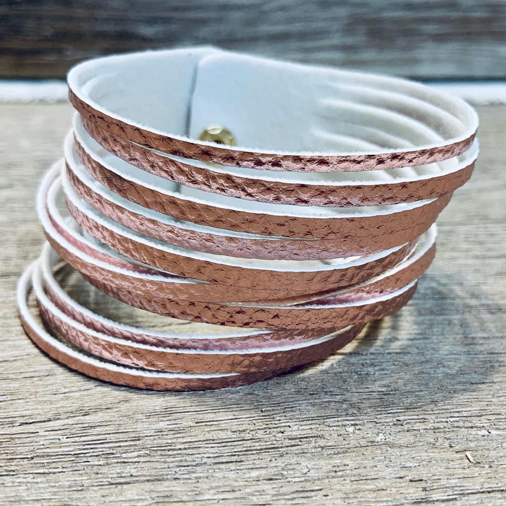 Metallic Pink Faux Leather Cuff - Gold Hardware
